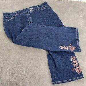 Sag Harbor Women Jeans 18 Plus Capri Dark Blue Denim Zip Fly Embroidered CAP3E